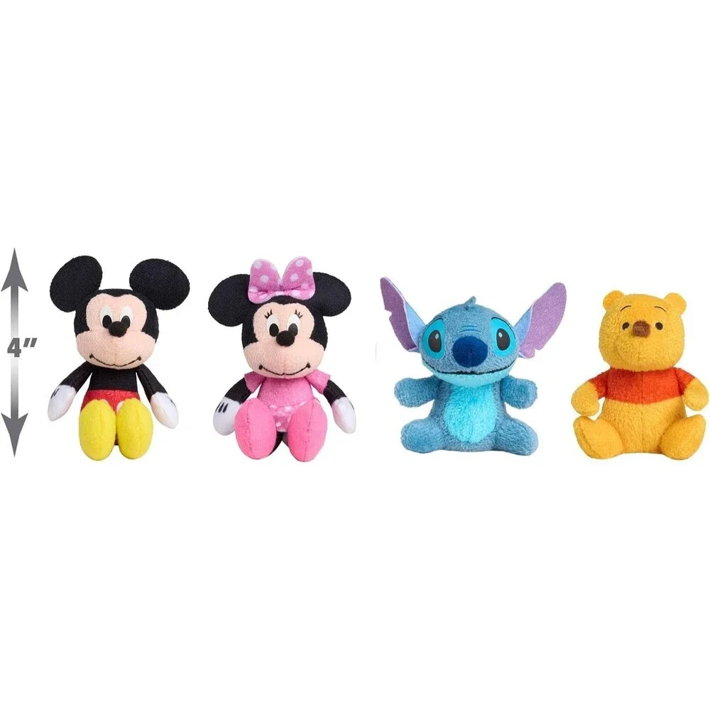 Disney Littlest Friends Plush 4‑Pack – Mickey, Minnie, Pooh & Stitch, 3